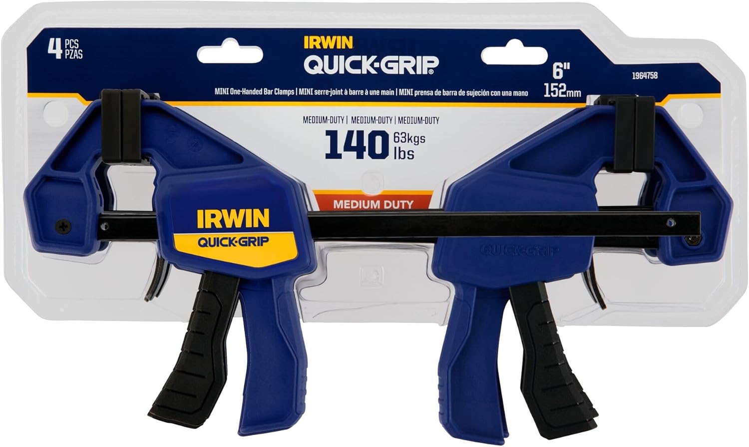 IRWIN Quick-Grip 1964758 One-Handed Mini Bar Clamp 4 Pack, 6", Blue